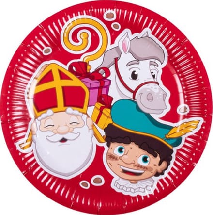 New Age Devi - Sinterklaas en Piet feestbordjes - 23 cm - rood - 6 stuks - van duurzaam karton!