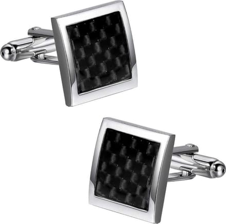 Fako Bijoux - Manchetknopen - Carbon - Vierkant - Zwart - 16x16mm - Zilverkleurig