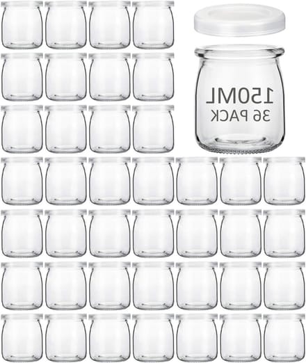 Set van 36 yoghurtglazen met deksel, 150 ml, ideaal voor dessert, pudding en jam opslag