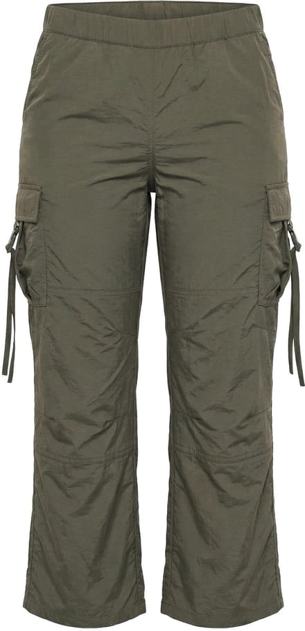 Ulla Popken - Dames - Cargobroek utility-style elastische tailleband cargozakken - Olijfgrijs - Maat 42
