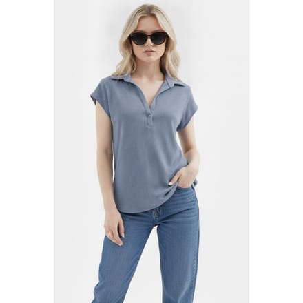 Textuurloze Mouwloze Polo Blouse