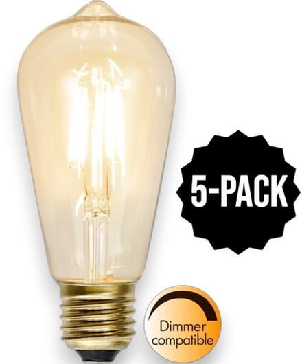 5-Pack | Druppel-Edison lamp - E27 - 1.6W - Super Warm Wit <2200K - Dimbaar - Filament