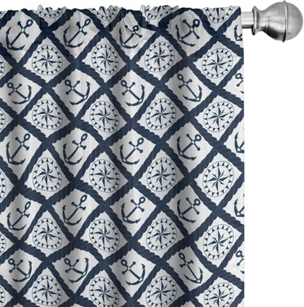 ABAKUHAUS Marine Voorhangen – Ankerwindroos – 2x75x225 Indigo Wit