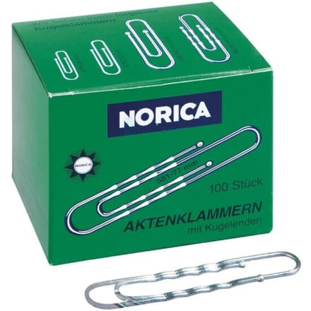 Paperclips, gegolfd, gegalvaniseerd, met bolvormig uiteinde, 100 stuks, lengte 77 mm