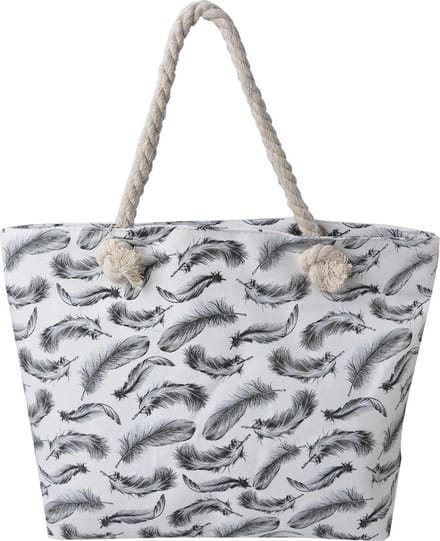 Juleeze | Strandtas 43*33 cm | Grijs | Polyester | Rechthoekig | Veren | JZBG0195