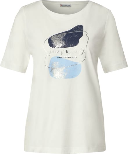 Street One foil part print - Dames T-shirt - off white - Maat 42