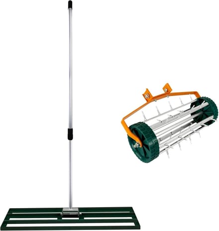 Professionele 2-in-1 Gazonbeluchter en Vlakker Set met Uitschuifbare Steel