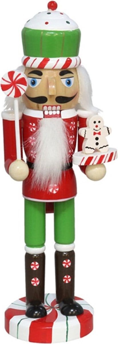 Gerimport Notenkraker decoratie figuur/beeld - 7 x 6,5 x 25 cm - rood/groen - hout