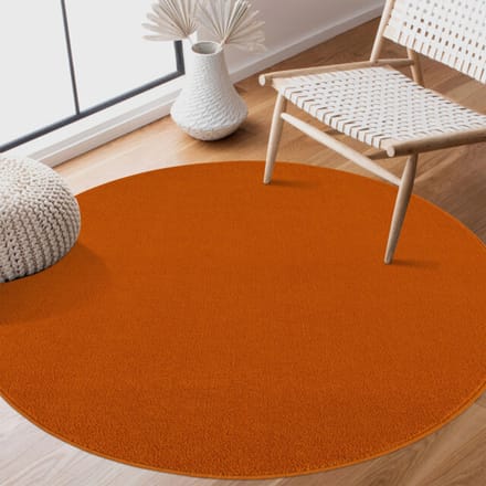 Uni Rond Oranje Vloerkleed – Modern Laagpolig Effen Tapijt- 150 CM Ø
