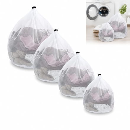 Solidchoice - Set van 4 Fijne Mesh Waszakken met Trekkoord