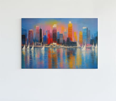 Canvas Schilderij - Abstract - Kunst - Kleurrijke Stad - 90x60x2 cm