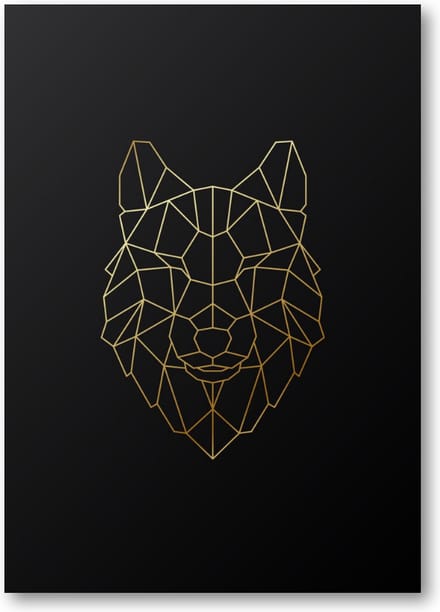 Minimalist Wolf - Goud - A2 Poster Staand - 42x59cm - Dieren