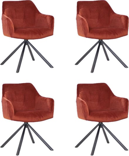 Bronx71® Velvet eetkamerstoel Furtado draaibaar koper - Eetkamerstoelen set van 4 - stoel