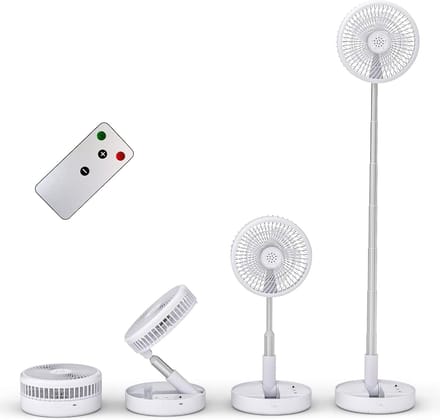 Opvouwbare Tafelventilator USB-C oplaadbaar – Draadloze Ventilator met Afstandsbediening, Stil, 4 Snelheden, 7200mAh Wit