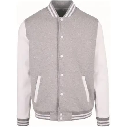 Build your Brand Basic College Jacket BYBB004 - HEATHER GREY/WHITE - S