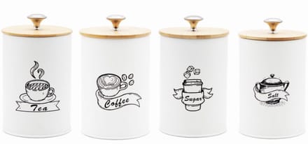 Stijlvolle Set van 4 Voorraadpotten – Koffie, Thee, Suiker & Zout