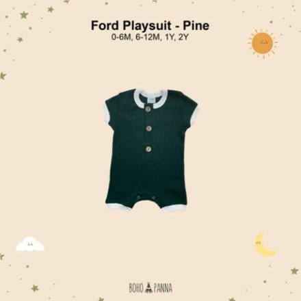 Boxpakje - Playsuit - Duurzaam handgemaakt - Pine groen - 1 jaar - mt 82