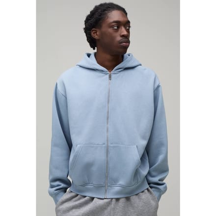 Boxy Zip Through Hoodie | Dusty Blue | Size Medium