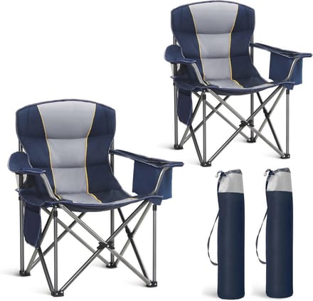 Extra grote draagbare campingstoel met koeltas en bekerhouder - 204 kg ondersteuning, 2 stuks (blauw)