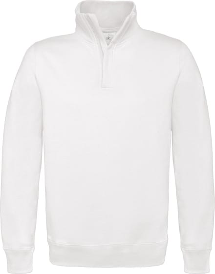 B&C Heren ID.004 1/4 Ritssweatshirt (Wit)