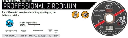 INCOFLEX Professional Zirconium - Tarcza voor Metaal - 400mm x 4,0mm x 32mm - Płask