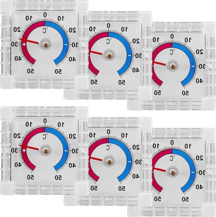 Raamthermometer - 6 stuks - zelfklevend - transparant - weerbestendig - temperatuurweergave 0-50 °C - kunststof