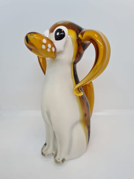 Glas sculptuur tekkel hond 13x7x19 - handgemaakt kleur amber