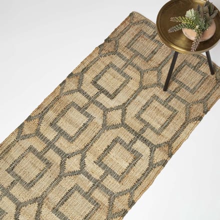 Homescapes jute loper Tiran bruingrijs - geometrisch patroon, 66 x 200 cm
