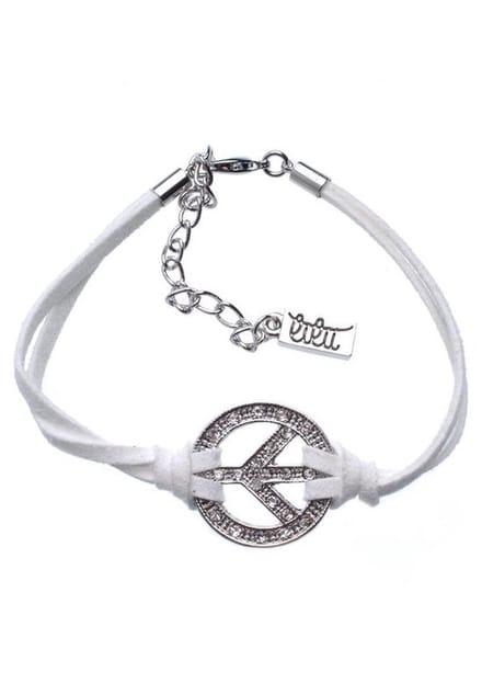 Behave - Armband suede wit - Peace teken - Boho zomertrend