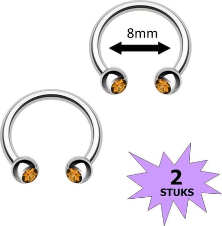 Fako Bijoux® - Circular Barbell Piercing - Hoefijzer Kristal Duo - 8mm - Geel - 2 Stuks