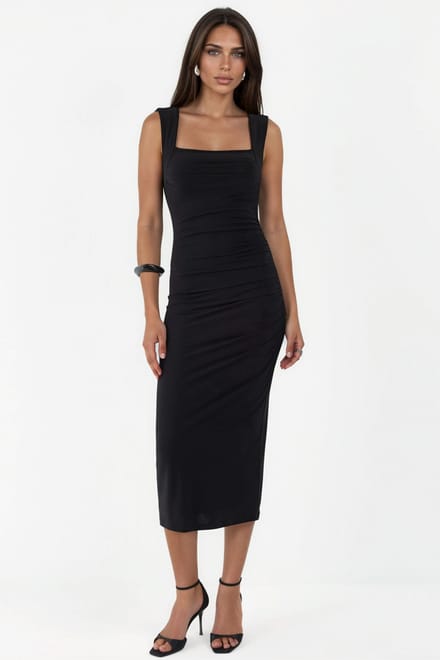 Vierkante Korset Bodycon Sandy Midi Jurk