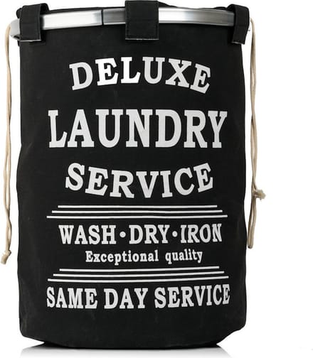 Wasmand 50L - Rond - Tekst Deluxe Laundry Service -> Same Day Service- Badkamer - Wasmand afsluitbaar - Waszak - Zwart