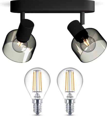 Philips Sleet Opbouwspot (Zwart) - Warmwit Licht - Plafondspot met 2 Lichtpunten - E14 - Niet Dimbaar
