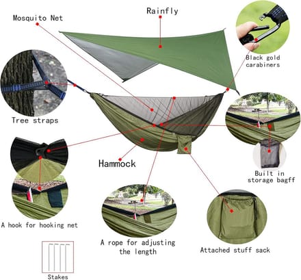 Complete Hangmat Set met Muggennet en Regendak voor Buiten en Camping