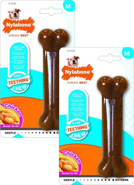 Nylabone Puppy Bone Flexible Bruin - Hondenspeelgoed - 2 x Medium Tot 16kg