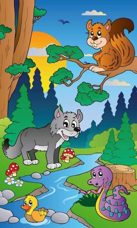 Fotobehang - Forest Animals 150x250cm - Vliesbehang