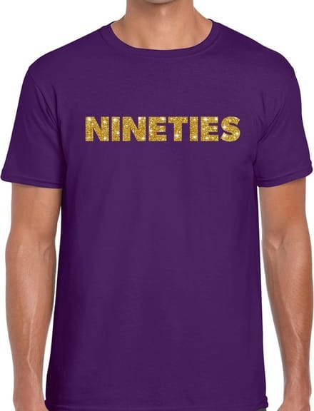 Nineties goud glitter tekst t-shirt paars heren - Jaren 90 kleding L