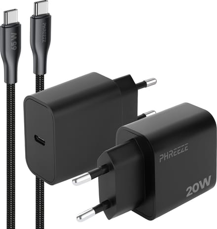 Phreeze usb C oplader 20w met usb C naar usb C kabel 1 meter - Snellader voor telefoon en usb C apparaten
