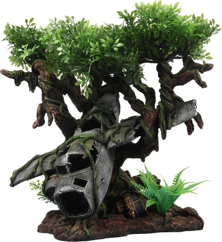 Terra Della - Aquariumdecoratie - Reptielen - Vliegtuigwrak Boom 26x24x27,5cm Meerkleurig - 1st