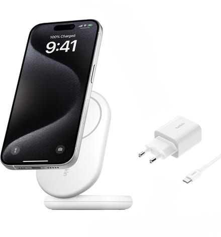 Belkin BoostCharge wireless charging stand - magnetic foldable with Qi2 - + AC power adapter - 15 Watt