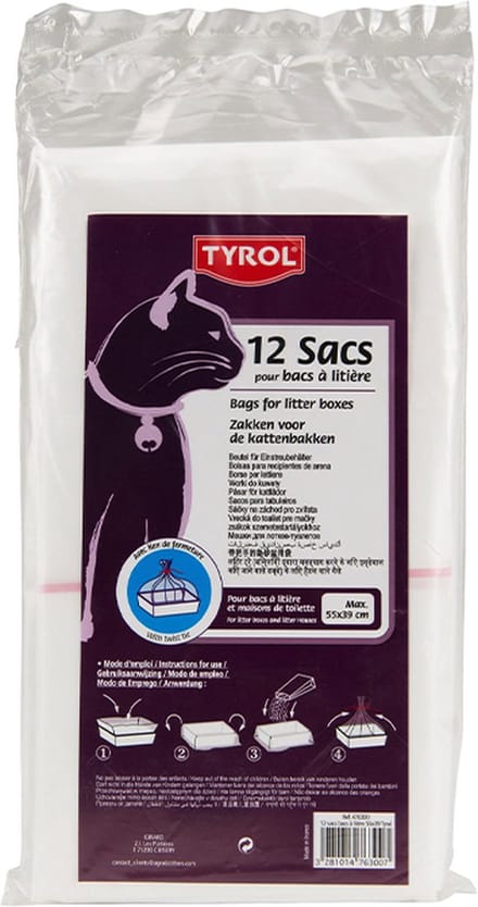 TYROL - kattenbakzakken XL 12 stuks met toebinder - 55 x 39 cm .