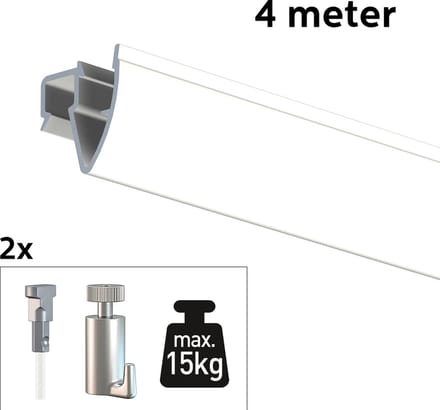 Artiteq Schilderij Ophangsysteem 4 meter All-in-one Up Rail 15kg / Wit RAL9016