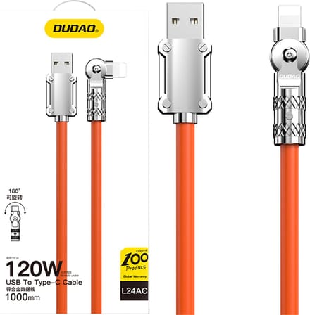 Dudao L24AL USB-A - Lightning angled cable with 180° rotation 30W 1m - orange