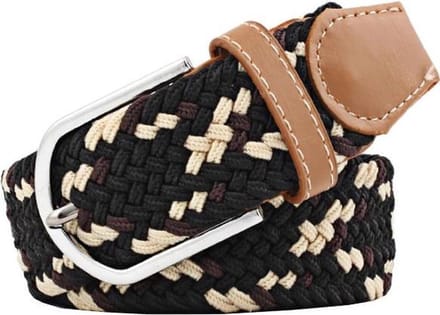 Fako Fashion® - Elastische Riem - Canvas - Elastisch - Gevlochten - 105cm - Bruin/Beige/Zwart