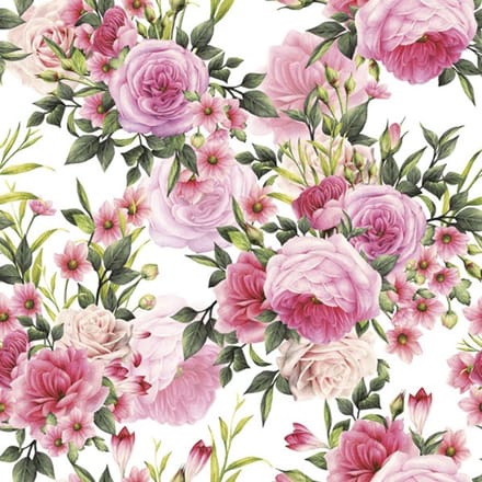 Lunch servetten Rose twigs with leaves and flowers - Daisy - 33x33 cm