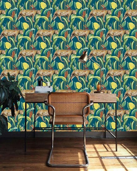 Behang Wild Jungle Stories Panter blauw