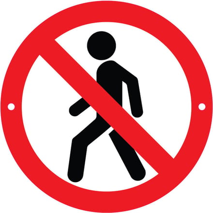Verbodsbord Verboden Hier te Lopen - 30cmØ met 2 Boorgaten - op 3mm dik Aluminium