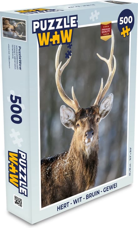 Puzzel Hert - Wit - Bruin - Gewei - Legpuzzel - Puzzel 500 stukjes