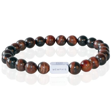 Memphis Kralen Armband Rood Tijgeroog Edelstaal Kraal-21cm