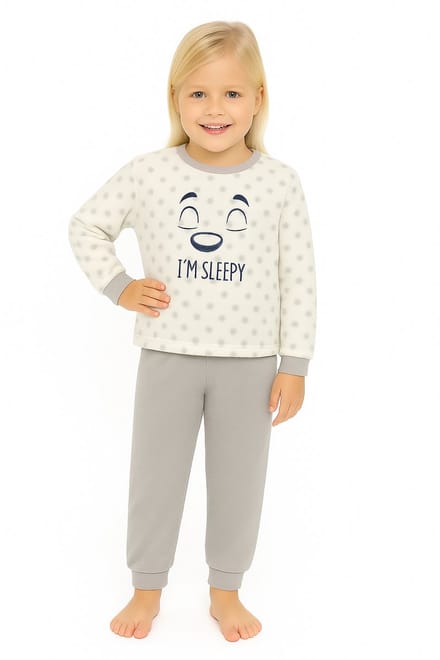 Cocodream - Meisjes Pyjama - Fleece - Sleepy - Snow Grey - Maat 116